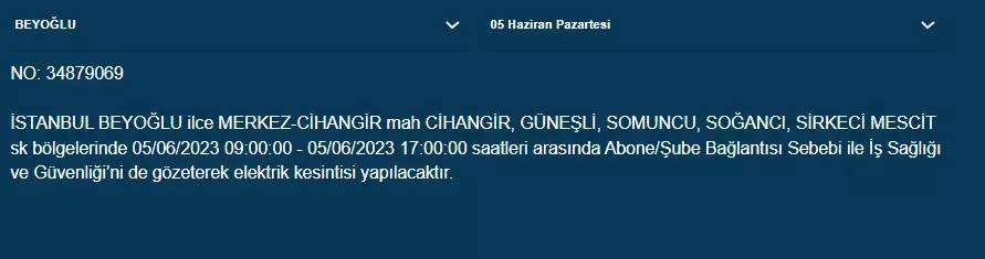 İstanbul'da yarın hangi ilçelerde elektrik kesintisi olacak 14