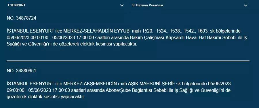 İstanbul'da yarın hangi ilçelerde elektrik kesintisi olacak 9