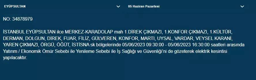 İstanbul'da yarın hangi ilçelerde elektrik kesintisi olacak 11