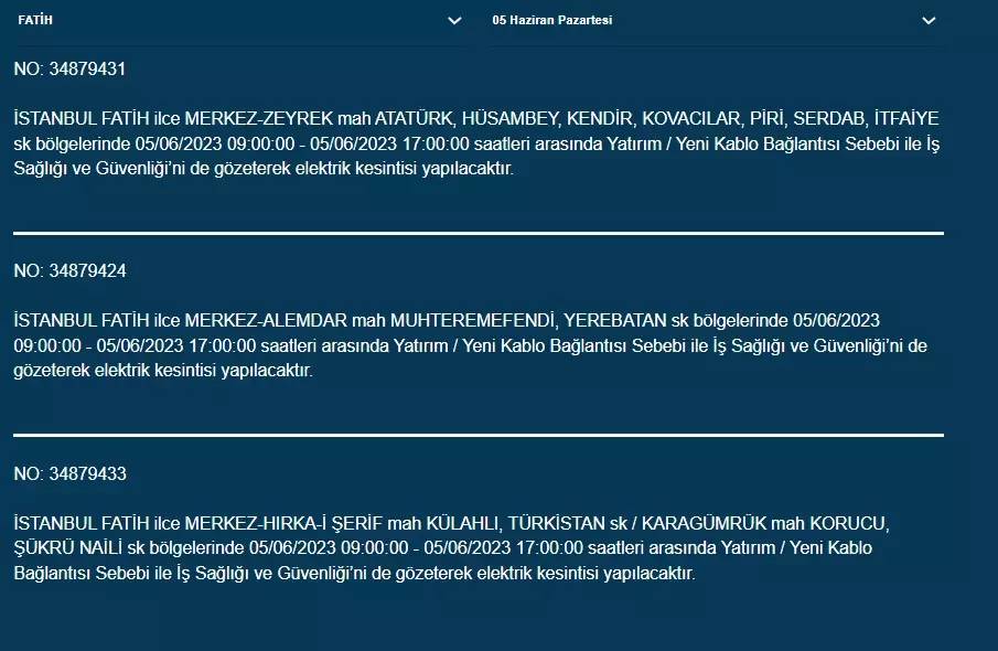 İstanbul'da yarın hangi ilçelerde elektrik kesintisi olacak 8