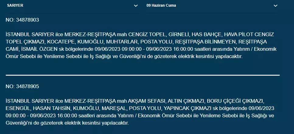 İstanbullular Dikkat! Yarın O İlçelerde Elektrik Kesintisi Var! 09 Haziran 2023 Cuma Elektrik Kesintisi 15