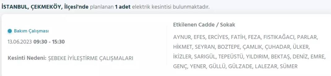 İstanbul'da Yarın O İlçelerde Saatlerce Elektrik Kesintisi Olacak! 13 Haziran 2023 Elektrik Kesintisi 4