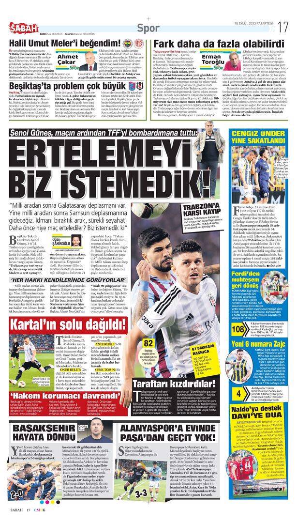 Trabzonspor Beşiktaş maçı manşetlerde nasıl yer buldu? 18 Eylül spor sayfaları 19