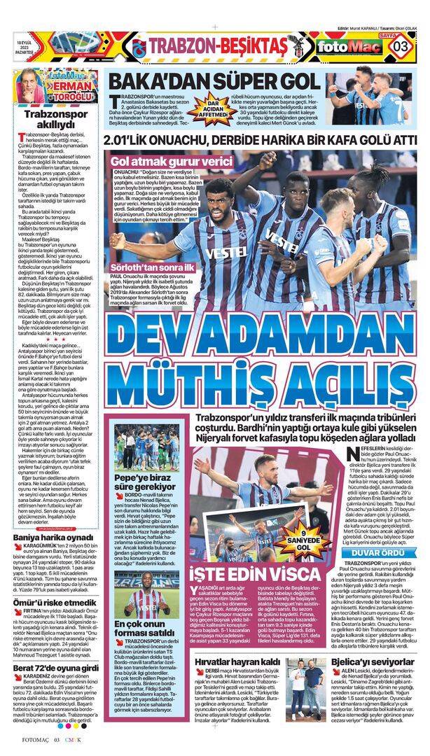 Trabzonspor Beşiktaş maçı manşetlerde nasıl yer buldu? 18 Eylül spor sayfaları 9