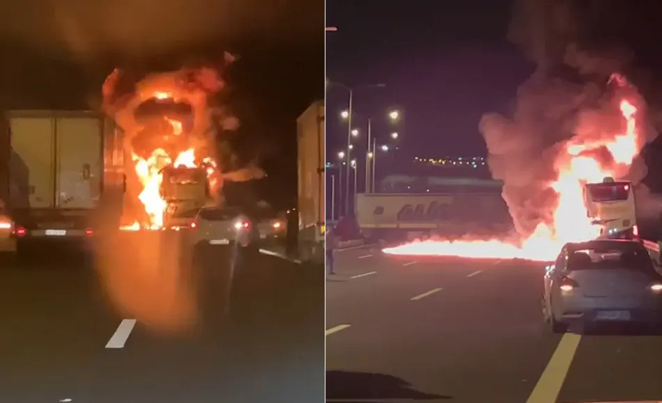 Ankara'da yolcu otobüsü alev alev yandı, faciadan dönüldü