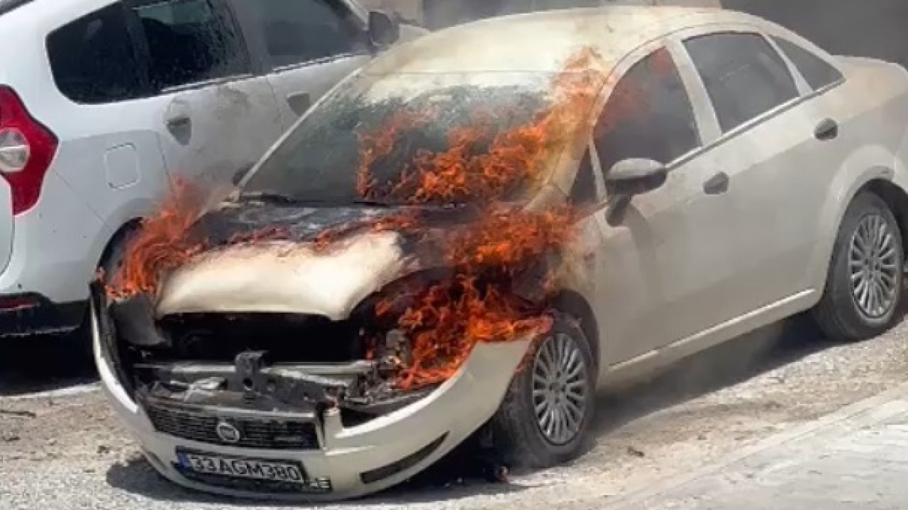 Park halindeki otomobil saniyeler içinde alev alev yandı