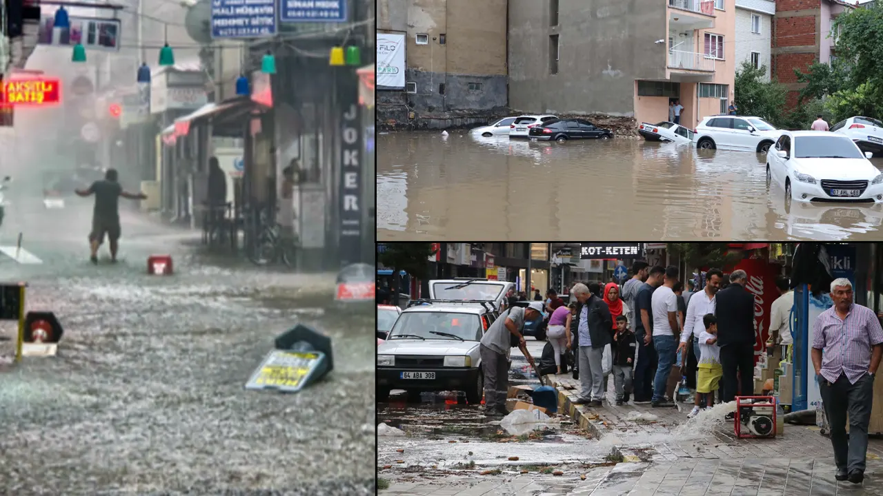 Kenti sağanak vurdu: Cadde ve sokaklar suyla doldu