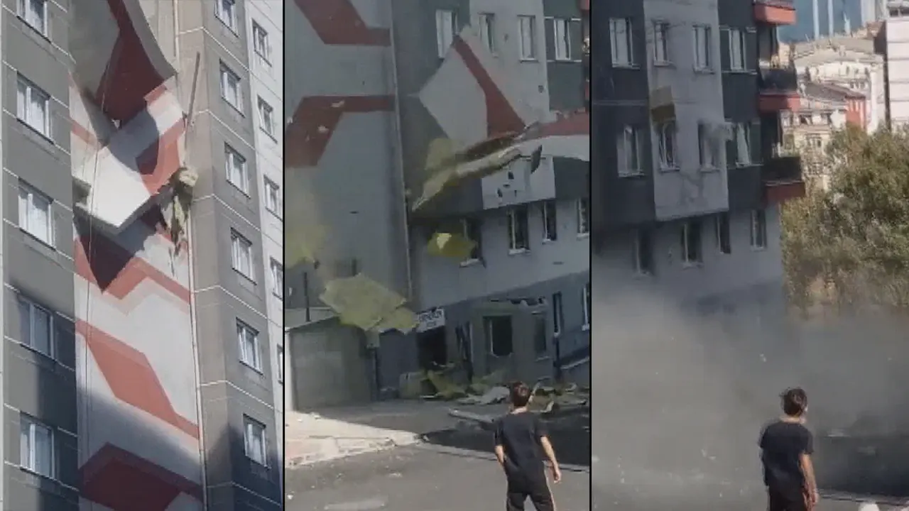 Büyük panik: 15 katlı apartmanın dış cephesi çöktü