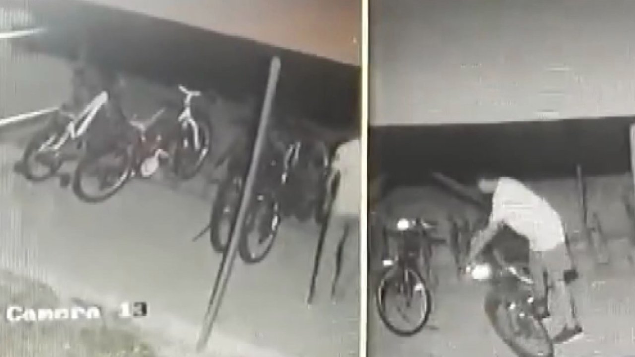 Sitedeki bisiklet hırsızlığı kamerada