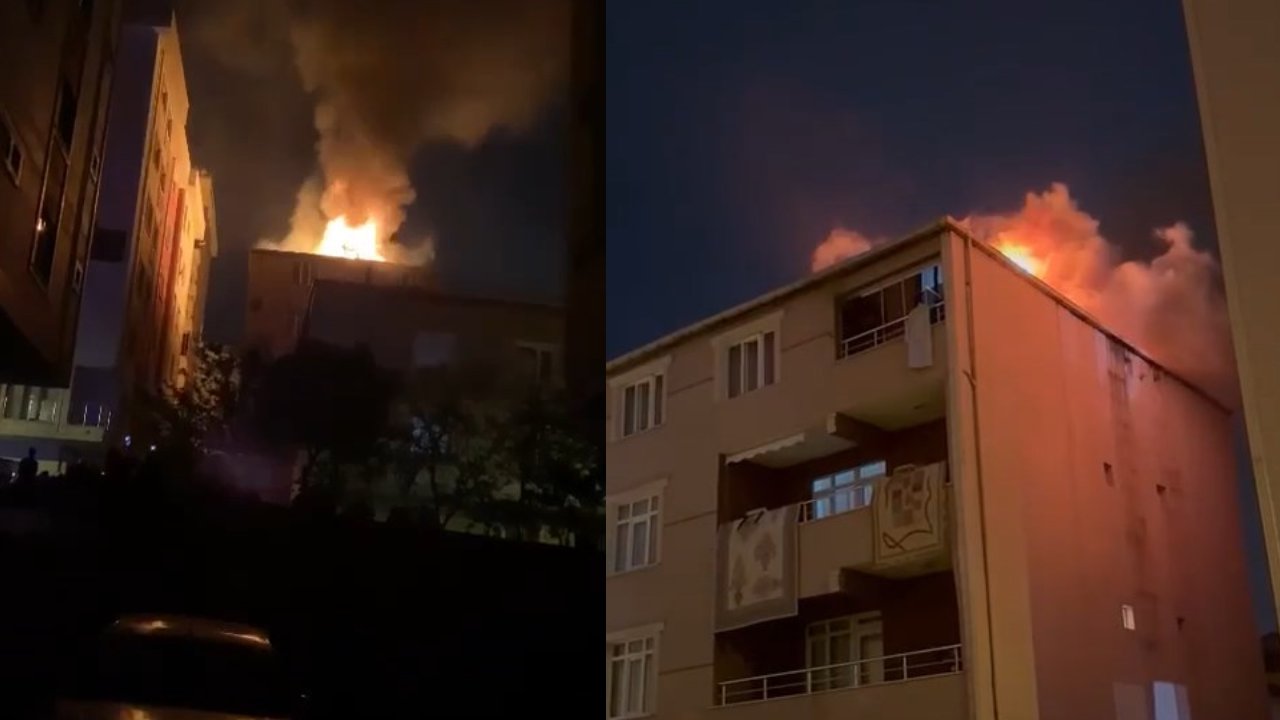 Dört katlı binanın çatısı alev alev yandı: Kısa sürede her yeri sardı
