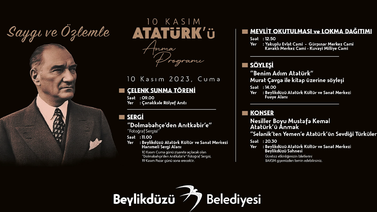 Atatürk'ün vefatının 85. yıl dönümü: Beylikdüzü'nde 10 Kasım programı!