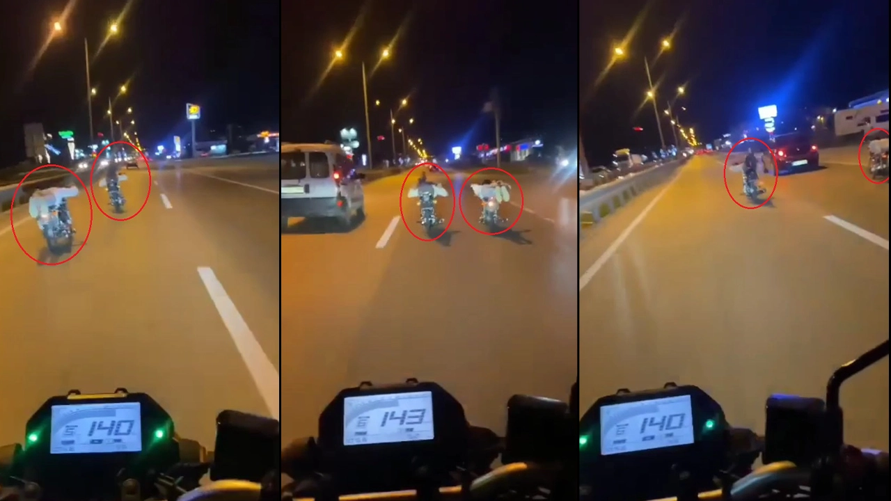 Trafikte tehlikeli anlar: İki motosikletli yüzüstü yatarak yarıştı