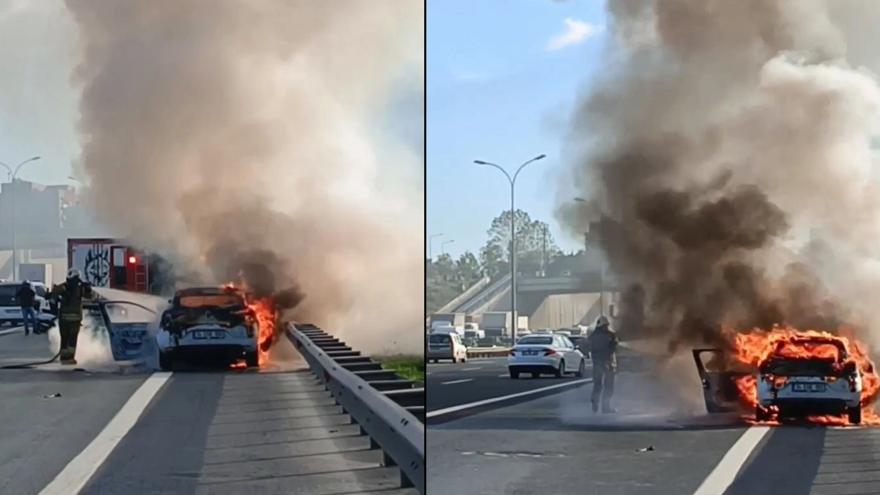 TEM'de otomobil alev alev yandı