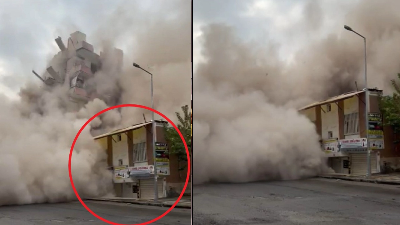8 katlı bina yıkım sırasında yanındaki evin üzerine çöktü: Çevreyi toz bulutu kapladı