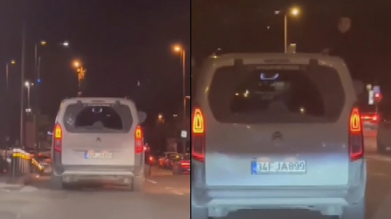 Tehlikeli yolculuk kamerada: Aracın arka camından sarktı