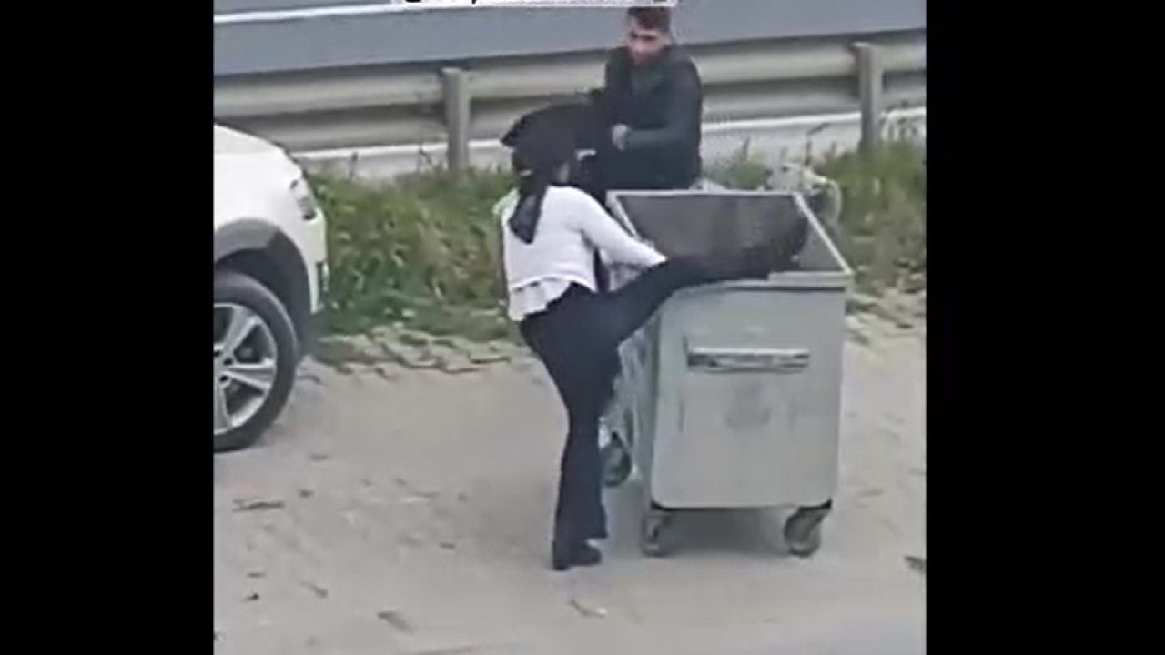 Alkollü kadın çöp kutusuna girmek istedi!