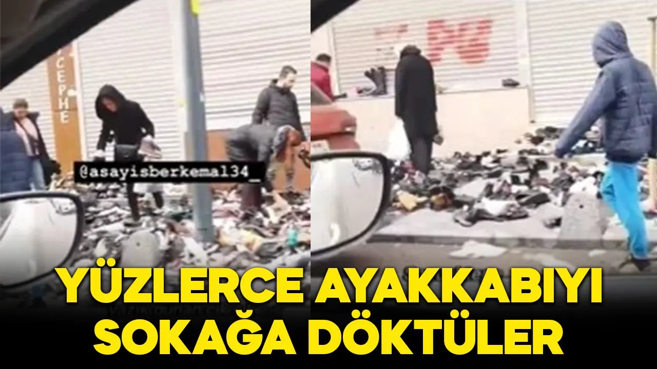 İstanbul'un göbeğinde yüzlerce ayakkabıyı kaldırıma döktüler!