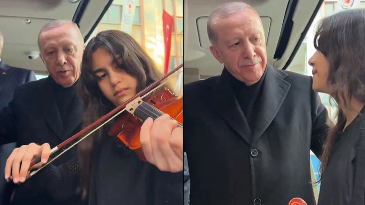 Cumhurbaşkanı Erdoğan, kemanıyla Çanakkale Türküsü çalan öğrenciye eşlik etti