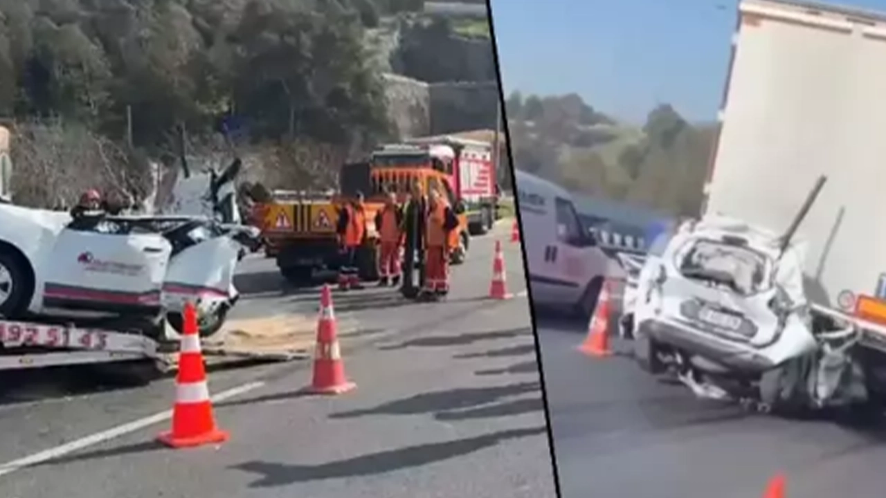 İzmir'de feci kaza! İki TIR'ın arasına sıkışan araç ezildi: 1 kişi hayatını kaybetti
