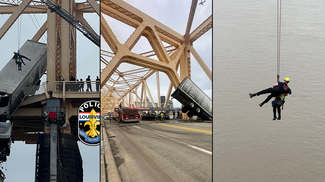 Film sahnelerini aratmayan kurtarma operasyonu: Köprüde asılı kalan TIR’ın şoförü böyle kurtarıldı