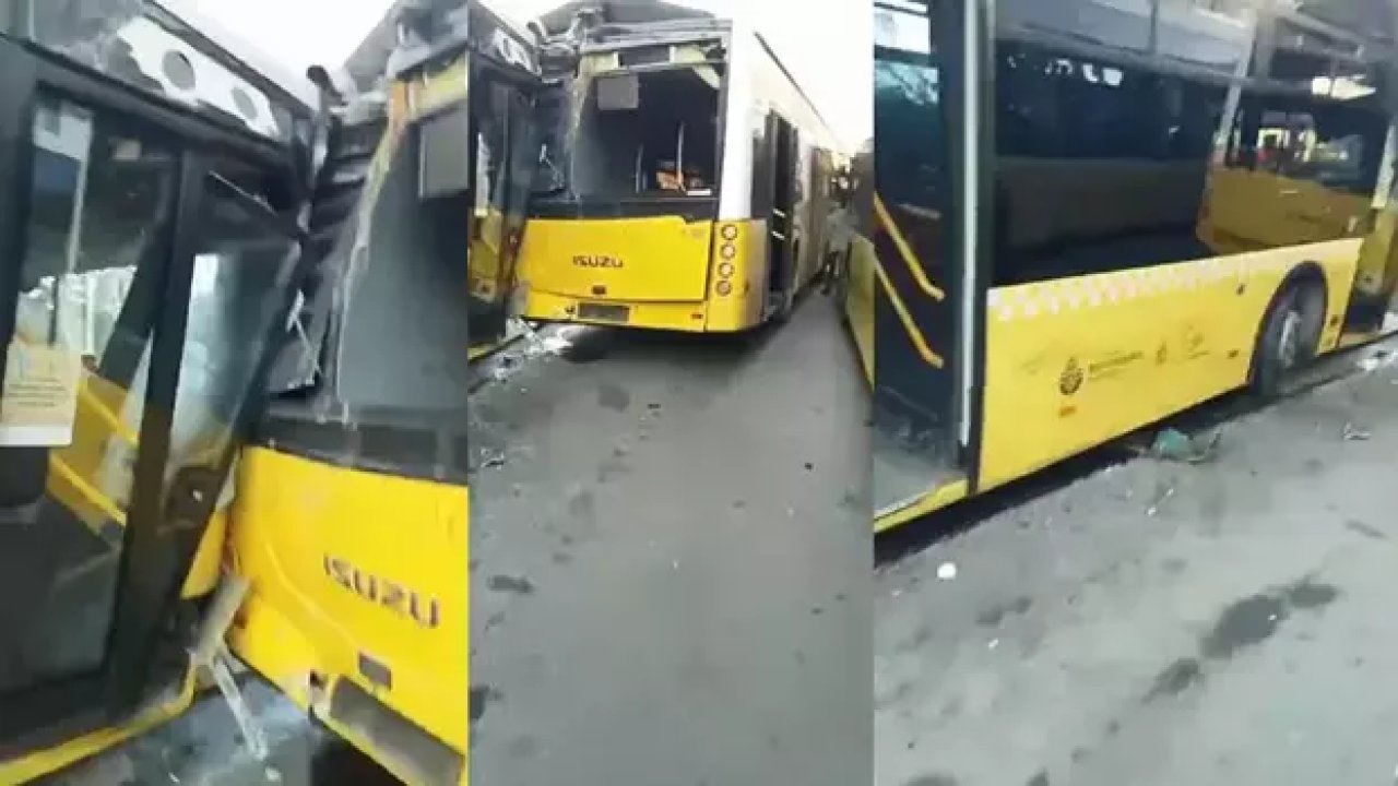 Gaz pedalı takılı kalan otobüs, duraktaki araçlara çarptı!