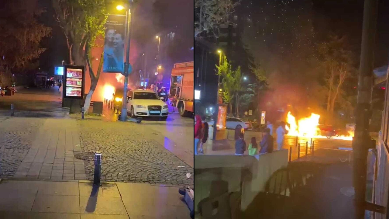 Kadıköy'de park halindeki 2 otomobil alevlere teslim oldu