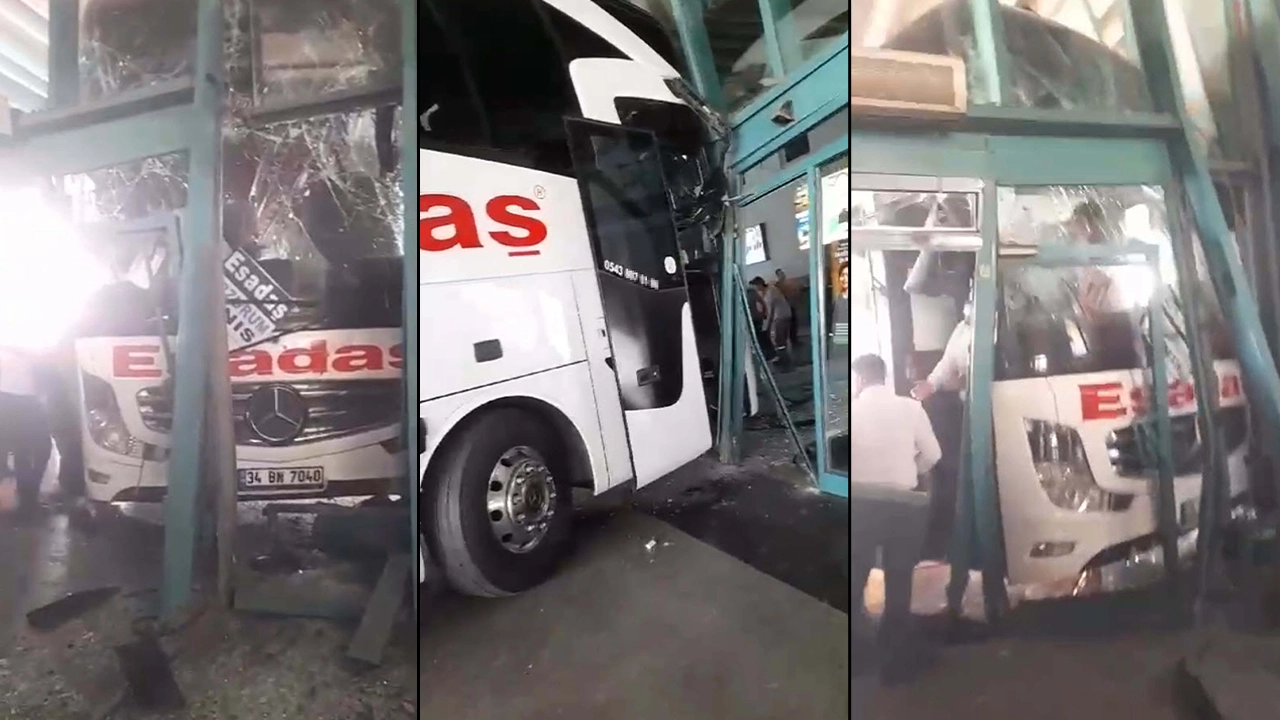 Otogarda feci kaza: Otobüs yolcu bekleme alanına çarptı