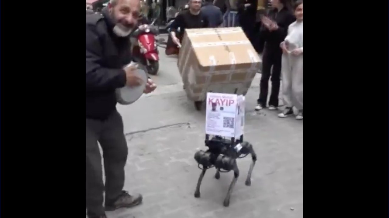 Robot köpek Jidoka Dog'a Taksim'de darbukayla göbek attırdılar