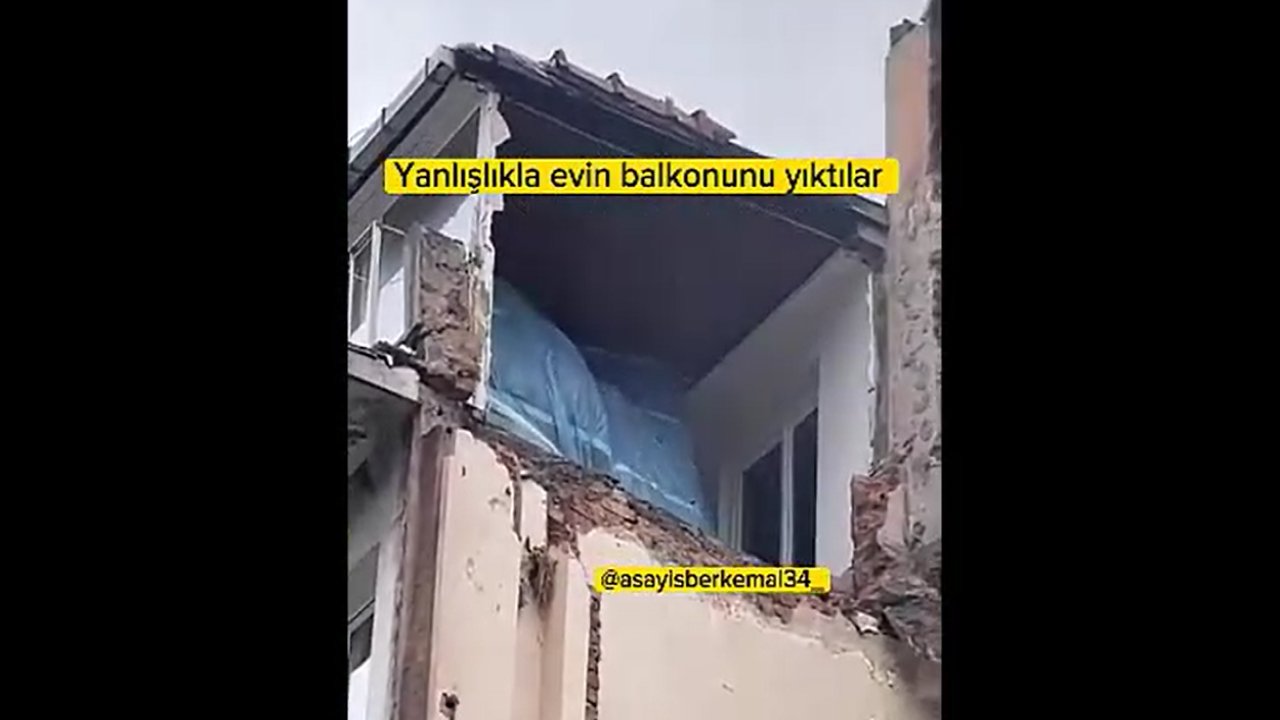 İzinsiz yıkım sırasında yan binanın balkonu da yıkıldı…