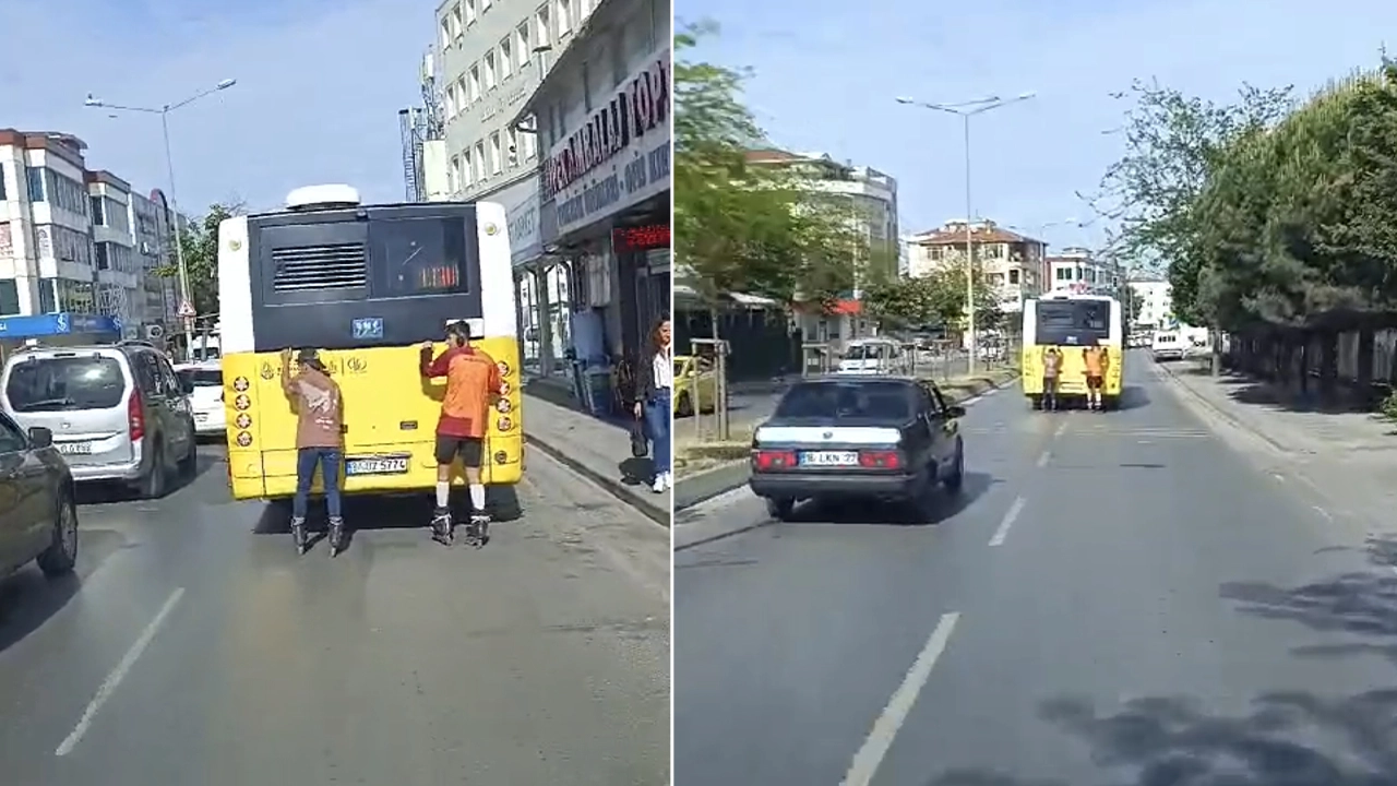 İstanbul'da patenli gençlerin tehlikeli yolculuğu: Otobüsün arkasında böyle ilerlediler
