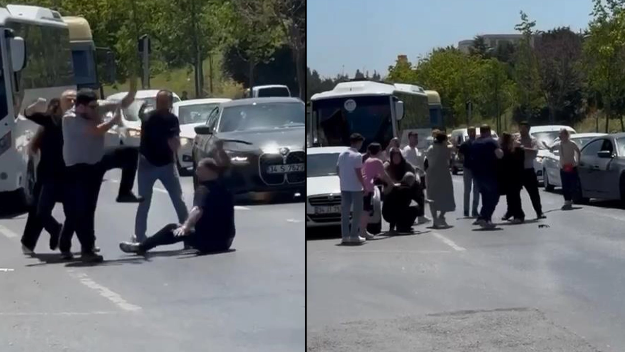 İstanbul'da sürücülerin coplu tekmeli yol kavgası: Kucağındaki bebekle ayırmaya çalıştı
