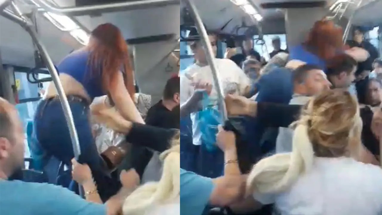 Belediye otobüsünde yolcular arasında kavga çıktı