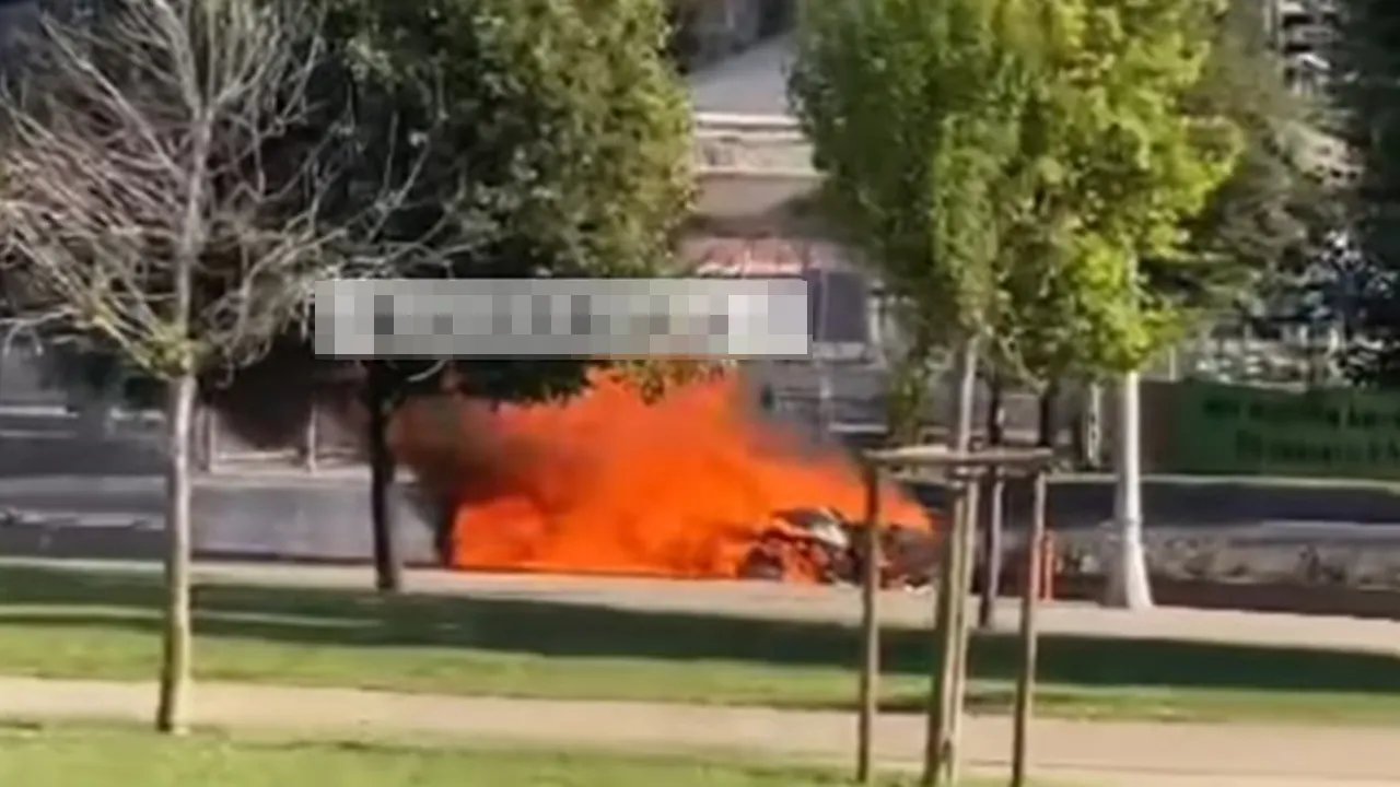 Pendik'te park halindeki otomobil alev alev yandı