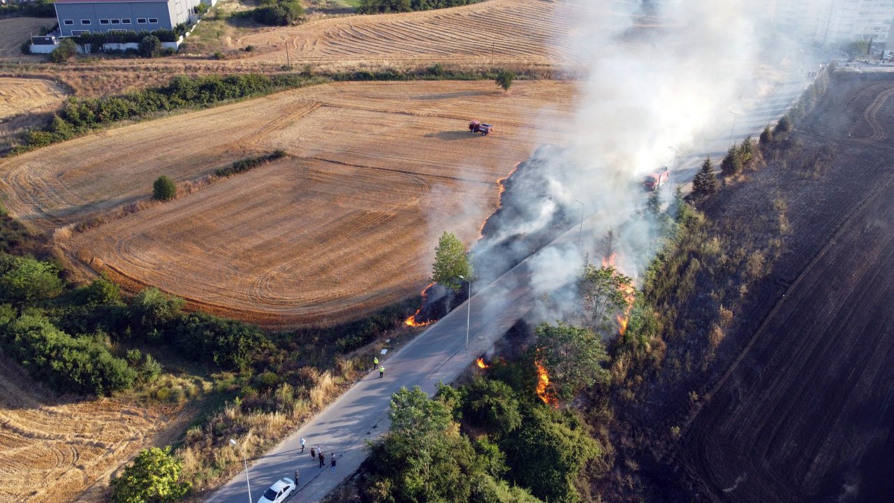 Edirne'deki TOKİ konutlarının yakınında anız yangını!
