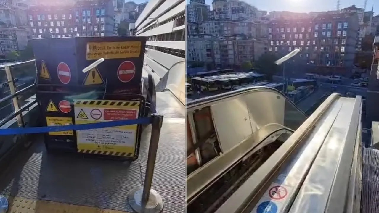 Metro istasyonunda bozuk olan yürüyen merdiven vatandaşlara zor anlar yaşatıyor!