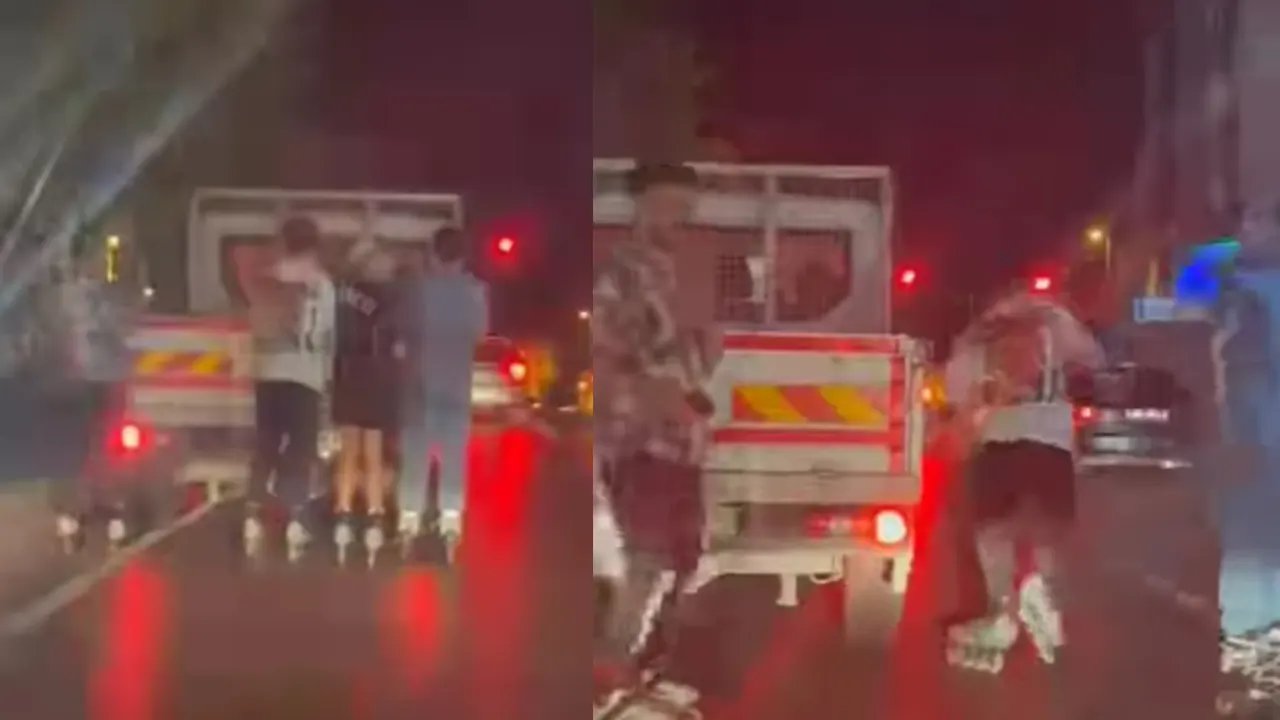 Beyoğlu'nda 4 gencin patenle imtihanı! Araçlara tutunarak trafiği birbirine kattılar