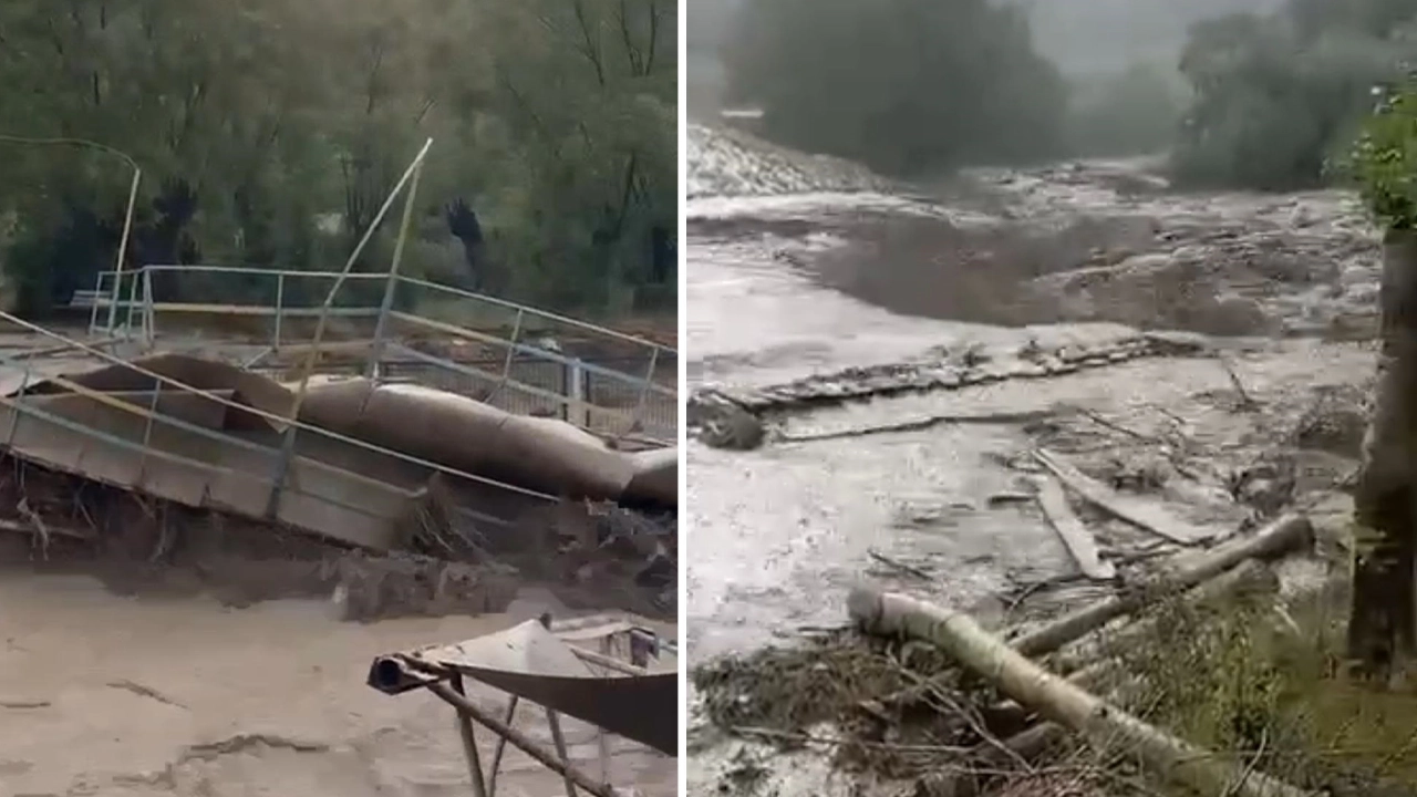Sivas'ta sağanak sele dönüştü: Dereler taştı, sel suları demir köprüyü yıktı