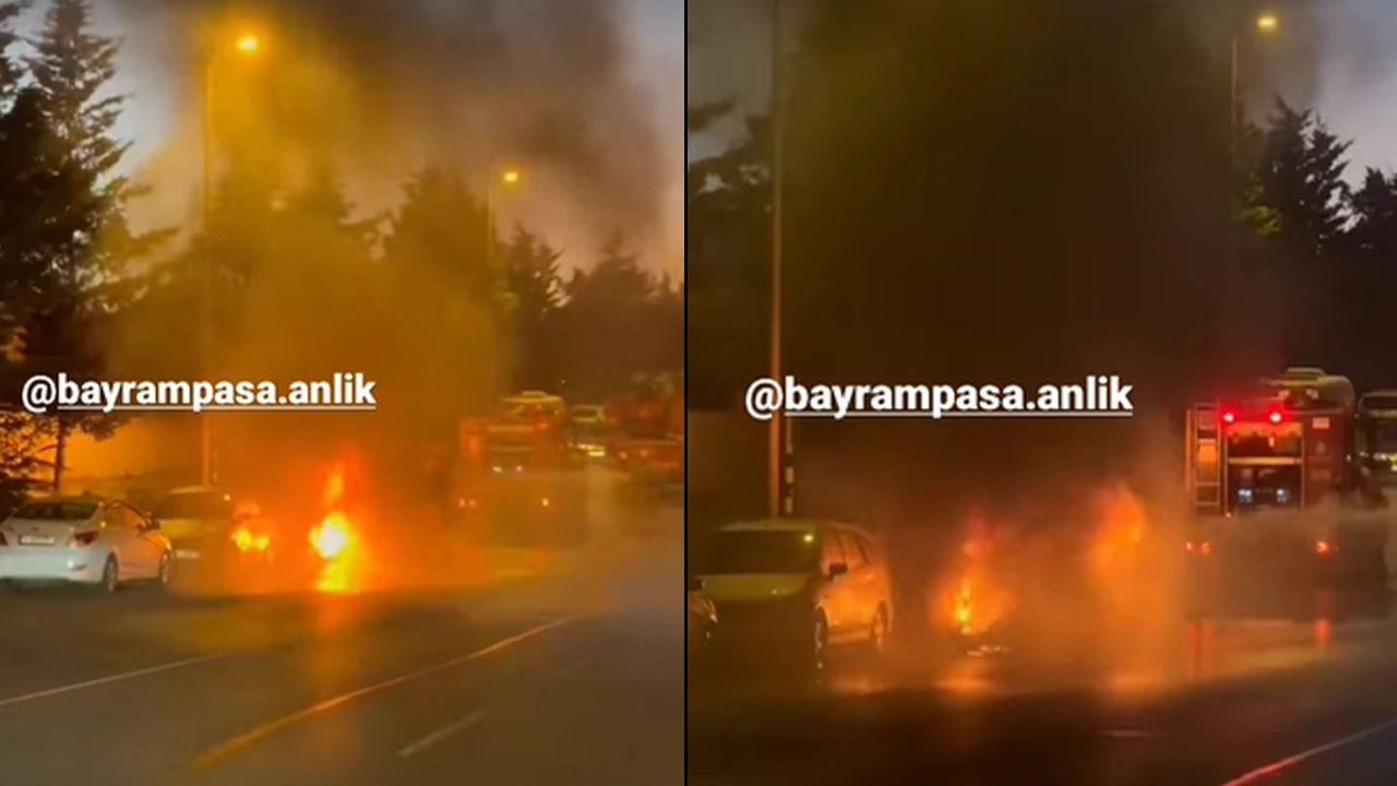İstanbul'da araç yangını: Otomobil alev topuna döndü