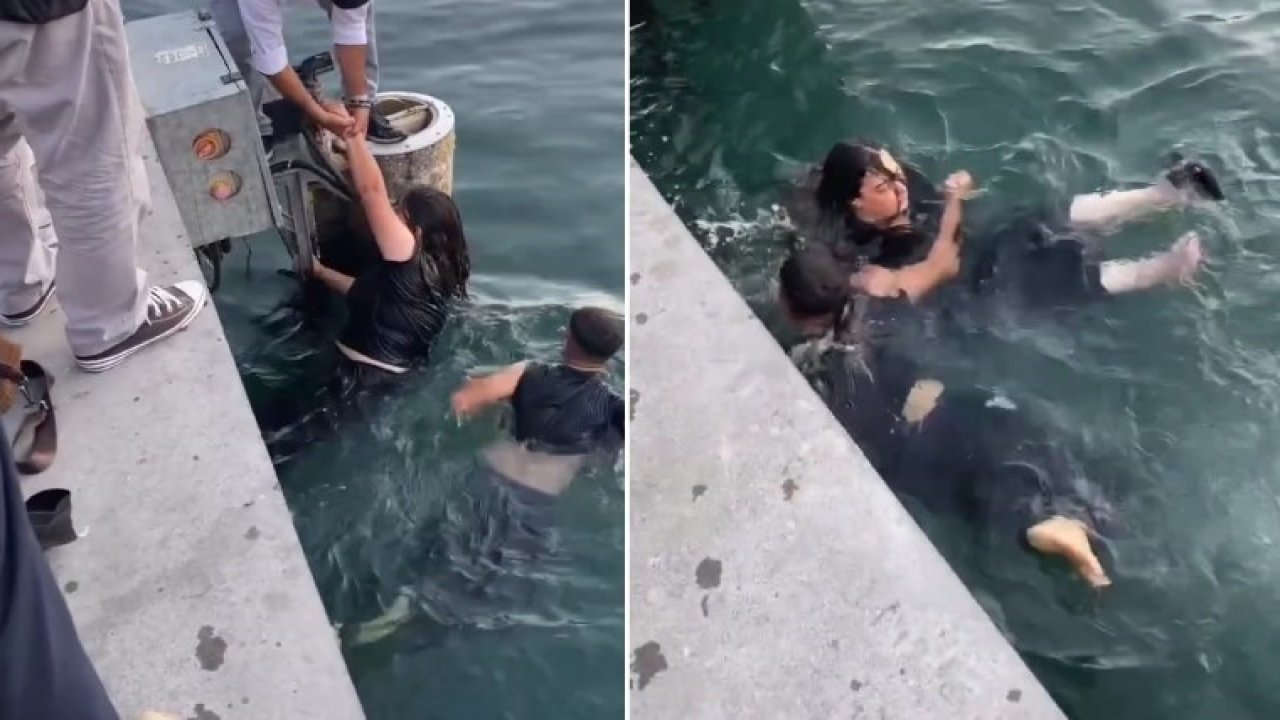 Kadıköy'de korkutan anlar! Yüzme bilmeyen kadın dengesini kaybedince boğulma tehlikesi geçirdi