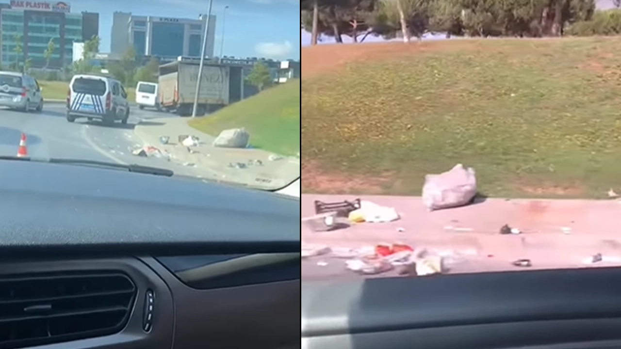 İstanbul'da kaza: Kamyonet kasasındaki malzemeler yola savruldu