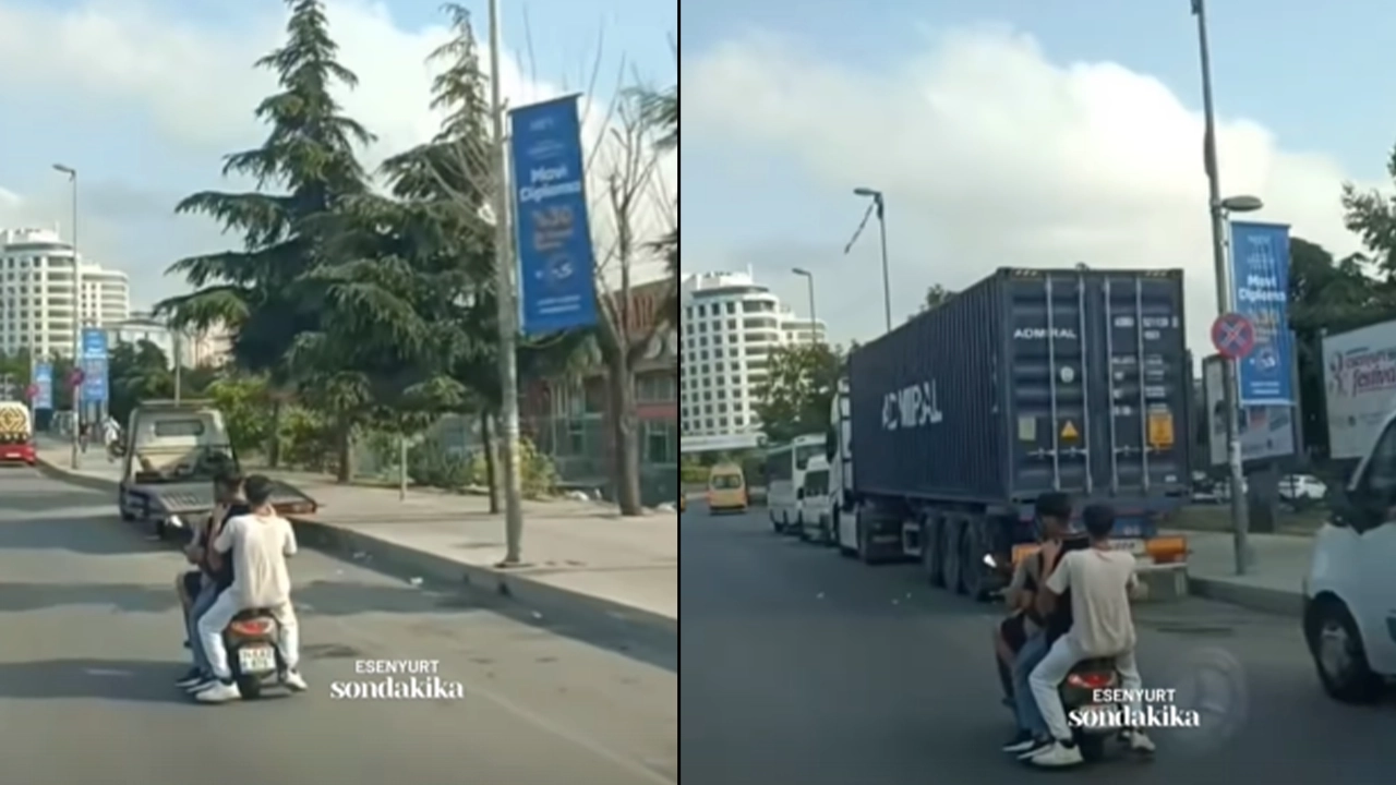 İstanbul Esenyurt'ta akılalmaz görüntü: Motosiklete 4 kişi birden bindiler