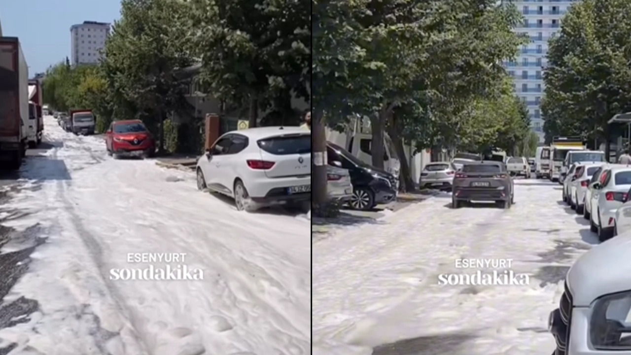 İstanbul Esenyurt'ta şaşırtan görüntü: Yol köpükle kapandı