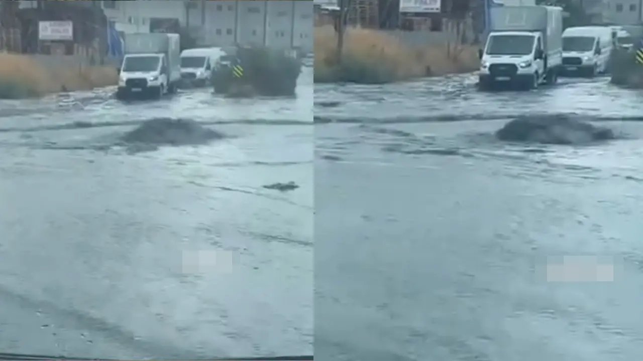 Esenyurt'ta etkili olan kuvvetli sağanak yağış, cadde ve sokaklarda taşkınlara neden oldu
