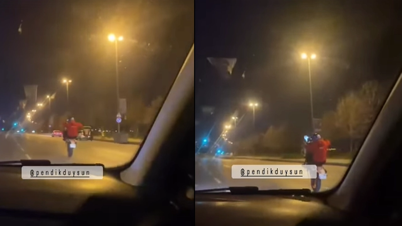 İstanbul'da trafikte tehlikeli anlar: Tek teker üzerinde ilerledi
