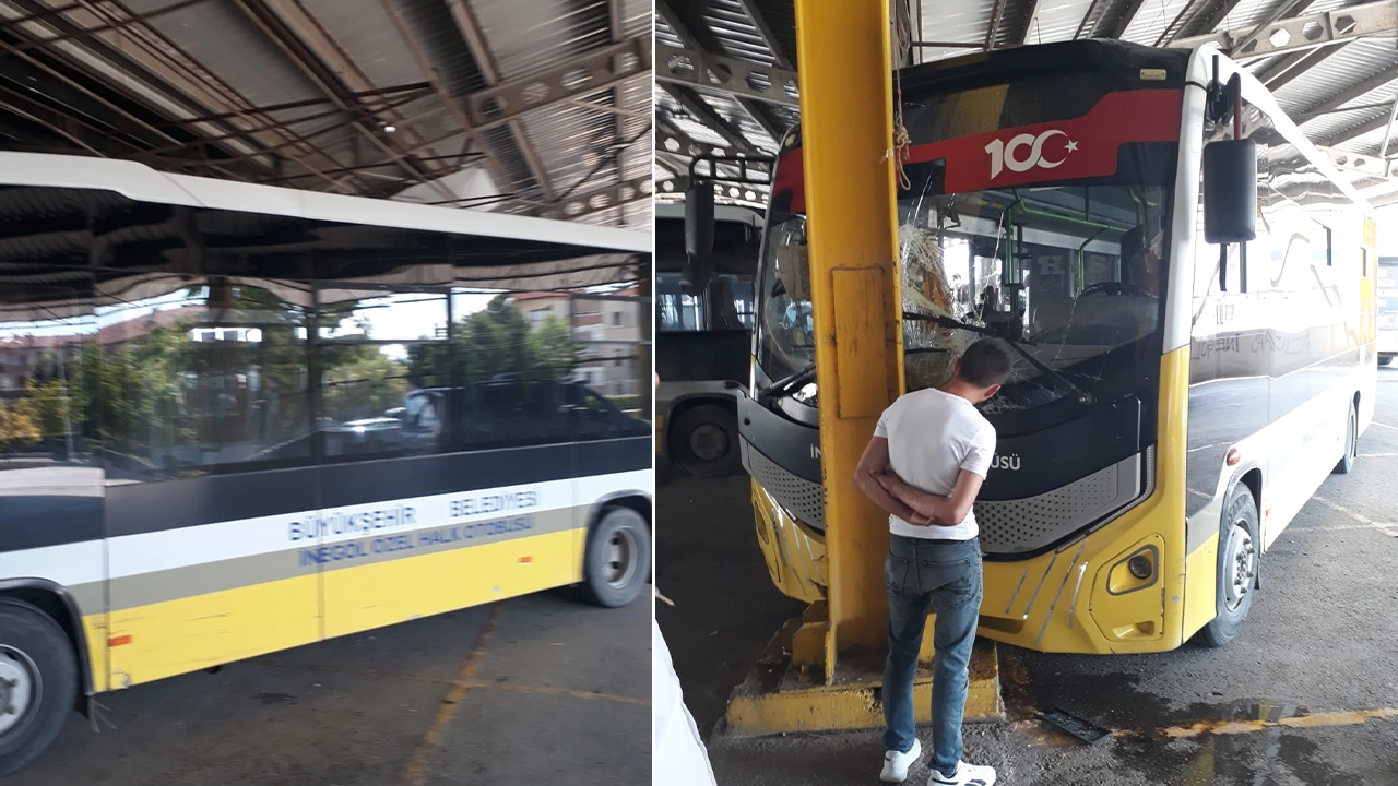 Park halindeyken hareket eden otobüs, şoförlere çarptı: 2 yaralı