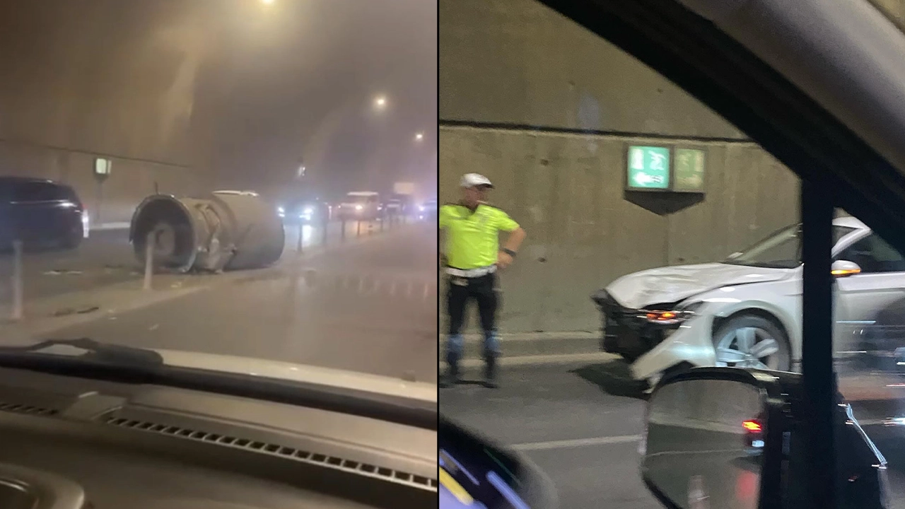 Tünelde havalandırma borusu yola düştü: Araçlar zarar gördü