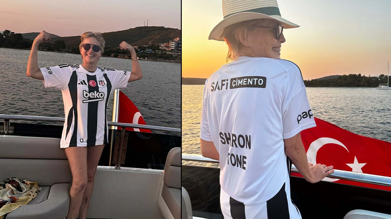 Dünyaca ünlü aktris Sharon Stone Bodrum'da: Beşiktaş forması hediye edildi