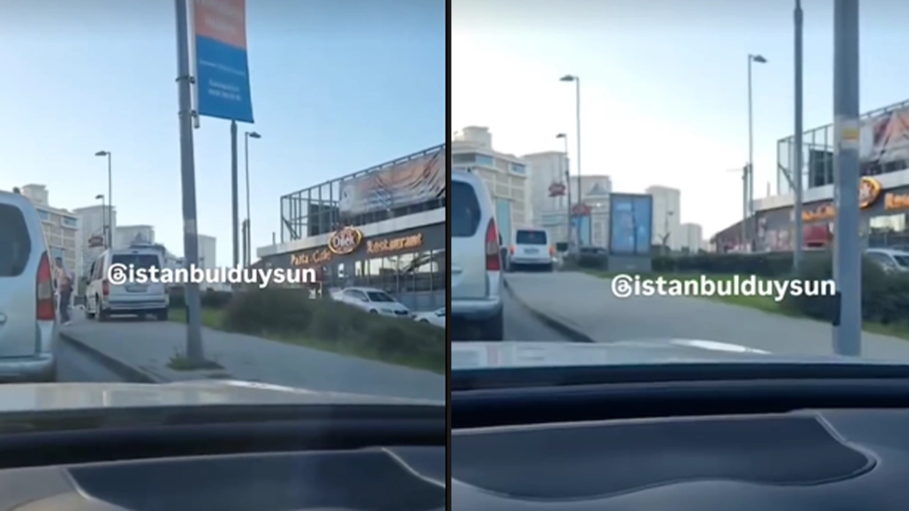 İstanbul'da otomobil sürücüsü trafikten kaçmak için kural tanımadı, kaldırıma çıkarak yayalardan yol istedi