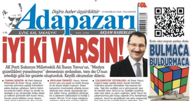 Yerel gazete, "Medya güzellikleri yansıtmıyor" diyen Ali İhsan Yavuz için özel sayfa tasarladı!