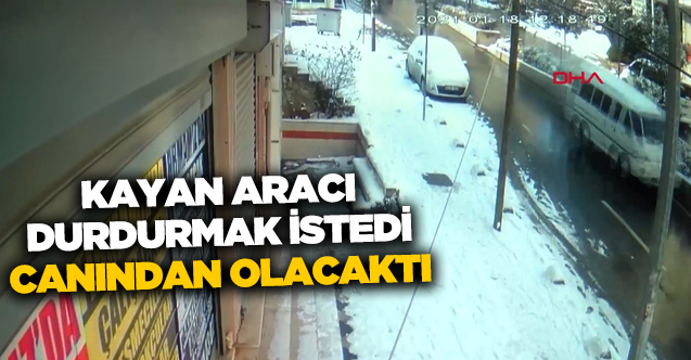 Arnavutköy'de kayan minibüsü durdurmak isteyen sürücü canından oluyordu